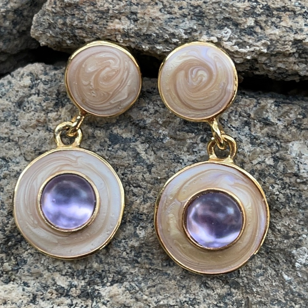 Anthropologie Goldtone Enamel Glass Earrings